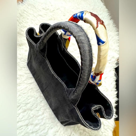 PRADA Black Denim Logo-Print Small Tote Bag - Picture 12 of 16